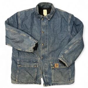 Vintage Carhartt Denim Chore Coat Mens XL Quilted Lined Made USA C45DST 90s